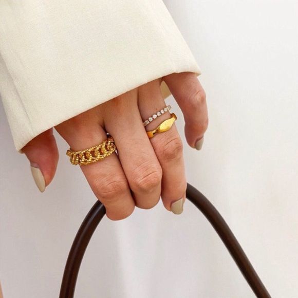 18K Gold Plated Minimalistic Cuban Link Statement Ring - Picture 7 of 8